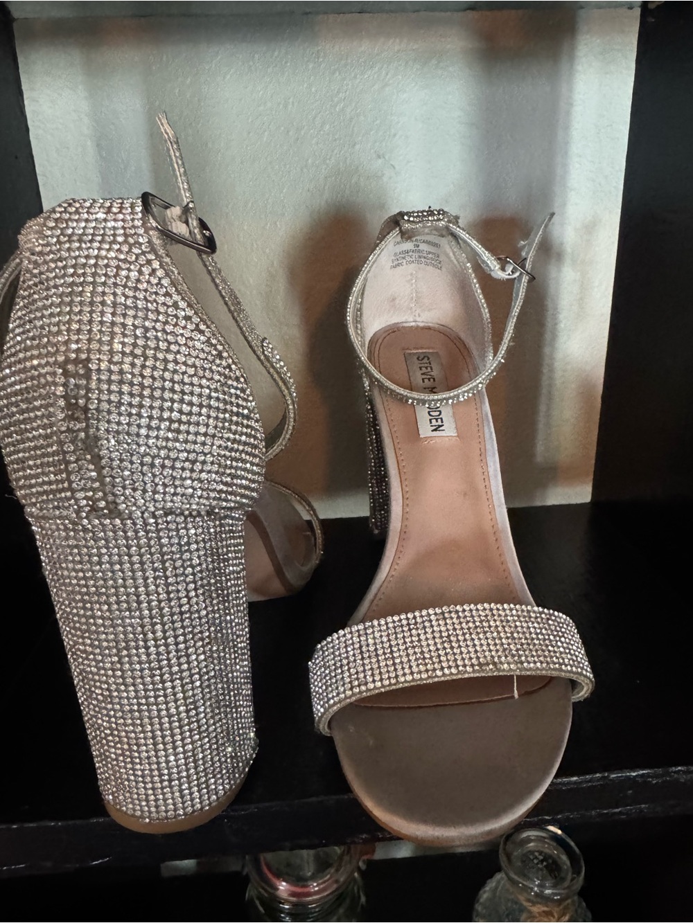 Steve Madden Silver Crystal Embellished Block Heel Sandals - Picture 4 of 6